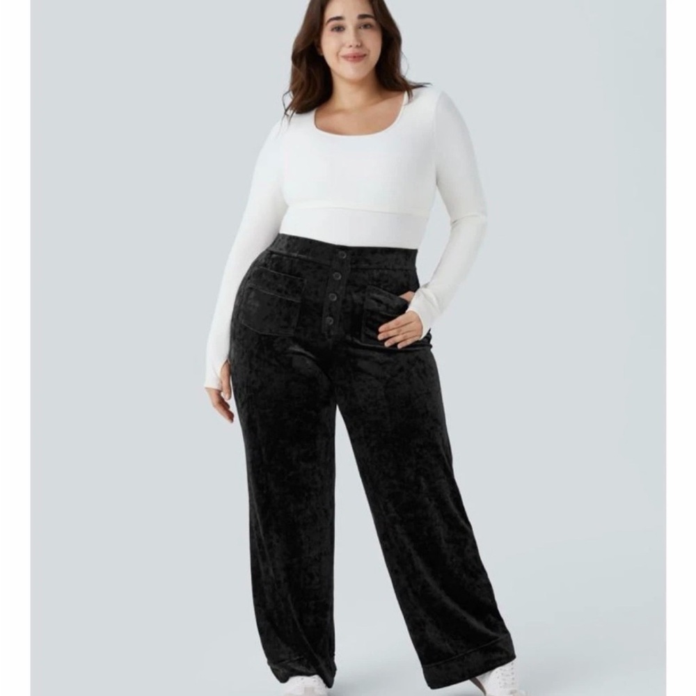 HALARA High-Waisted Velvet Straight Leg Pants NWT in Black - Plus 2X